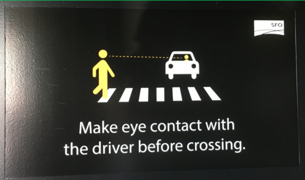 SFO hot trigger crossing road make eye contract with the driver before crossing